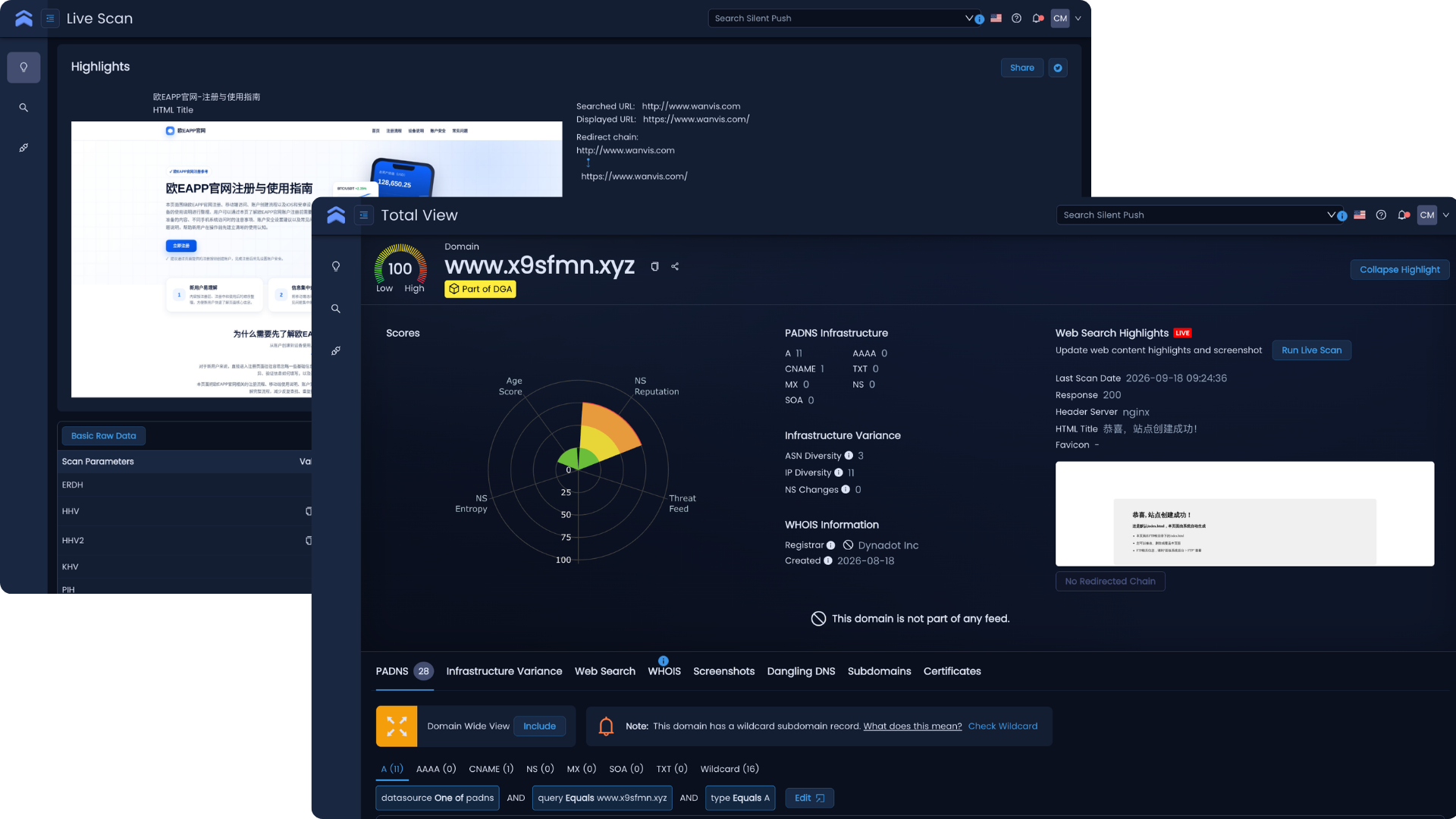 Silent Push Community Edition live scan example